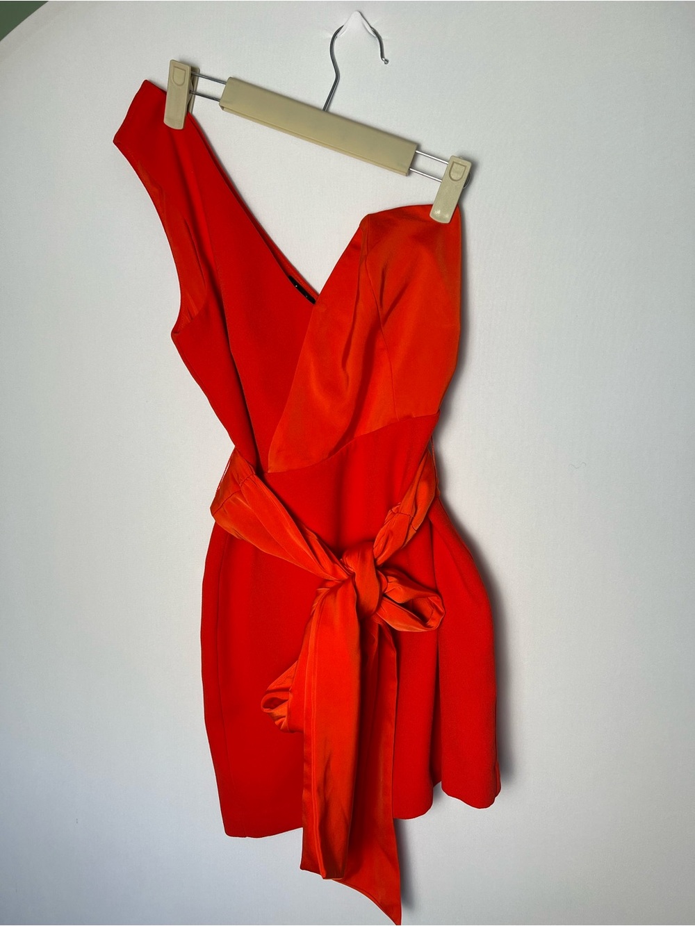 NBD Jasper Mini Dress Red Orange One Shoulder Tie Front Bow Cocktail Formal XS - Picture 9 of 9